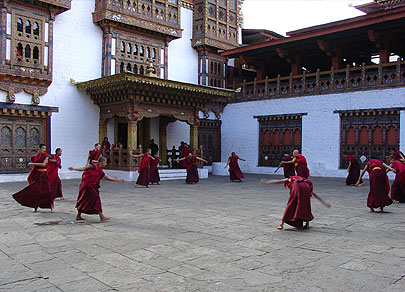 Monks performing a ritual dance, Bhutan